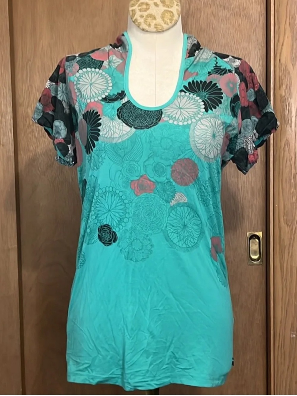 Skunkfunk Teal Floral Short-Sleeve Scoop Neck Top